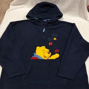 Vintage 90's Disney Winnie The Pooh Embroidered fleece pullover navy blue sz XL